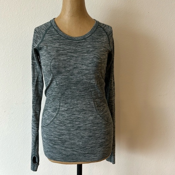 Lululemon sz 4 Swiftly Tech long sleeve heathered teal great pre owned cond - Picture 1 of 7